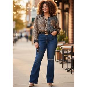 Kathryn Deene Silk Animal Print Button Down Plus Size 26/28